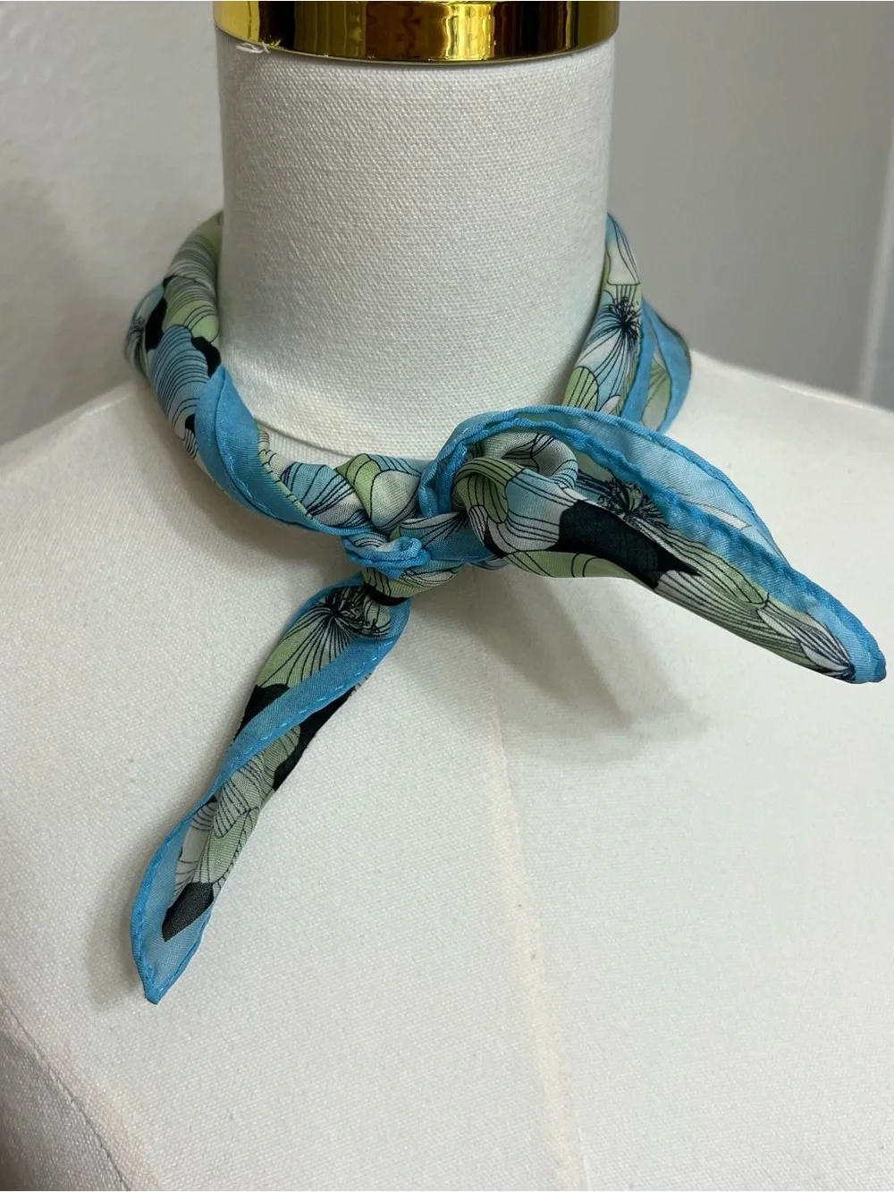 Blue green pastel floral flowers print bandana hair scarf cottage core spring